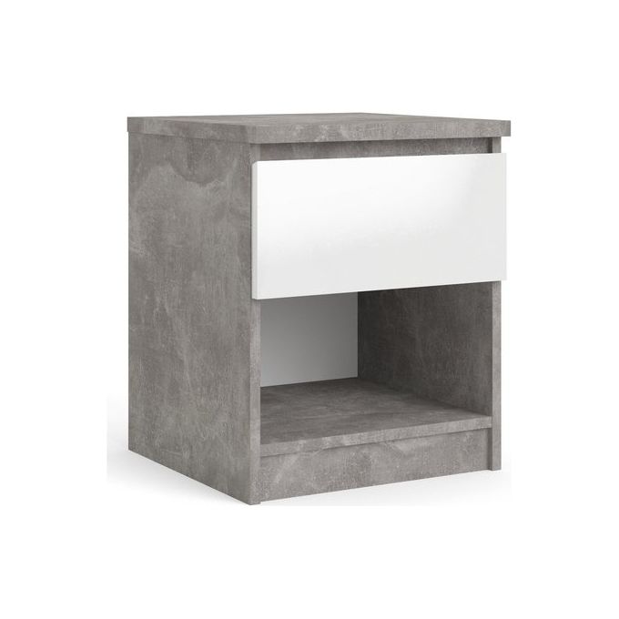 Tvilum 76238GXUU Naia Comodino 1 Cassetto 1 Vano a Giorno Apertura Frontale Senza Maniglia Colore Bianco Lucido Grigio