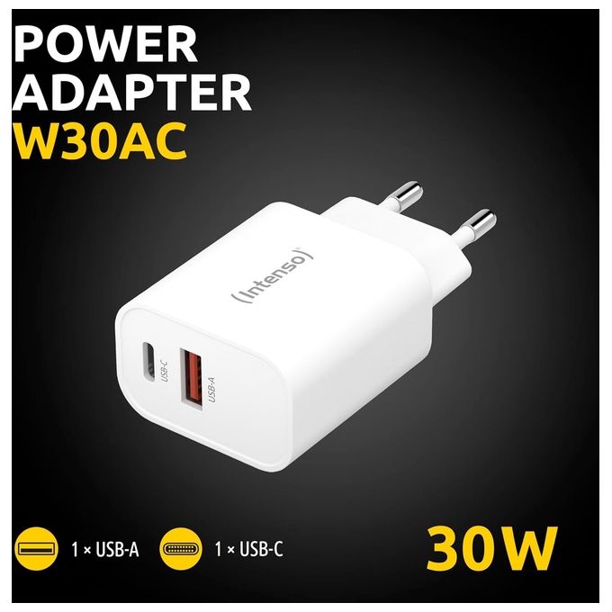 Intenso Power Adapter W30AC 30 Watt con connettore USB-A e USB-C Bianco