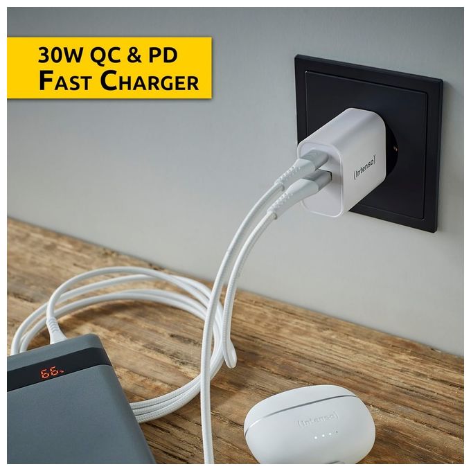 Intenso Power Adapter W30AC 30 Watt con connettore USB-A e USB-C Bianco