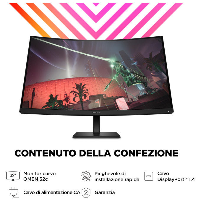 HP 780K6E9#ABB OMEN Monitor Curvo 32'' QHD 165Hz 1ms HDR400 AMD FreeSync USB-C HDMI DisplayPort colore Nero
