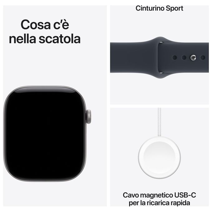 Apple MJG74QL-A Apple Watch Series 12 GPS + Cellular Cassa 46 mm in Alluminio Grigio Siderale con Cinturino Sport Blu Marino colore Blu Marino
