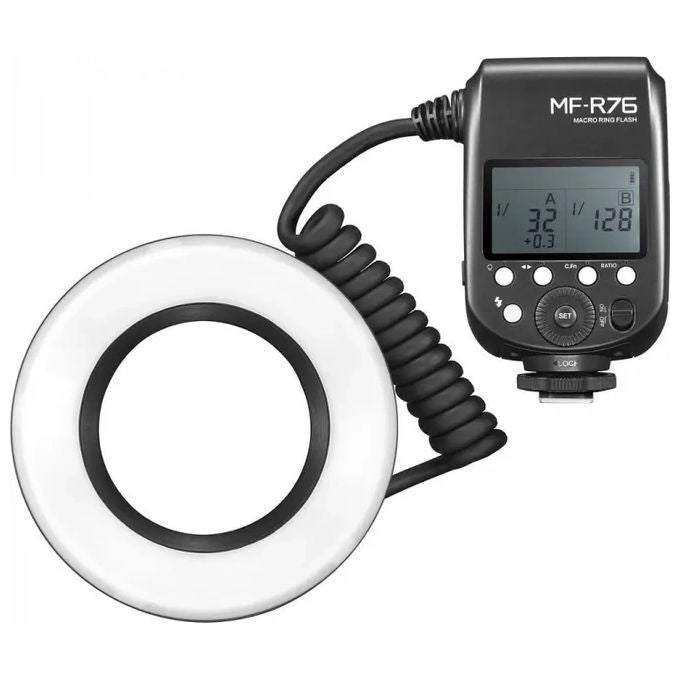 Godox MF-R76N TTL Macro Ring Flash Nikon con Illuminazione Coassiale Uniforme e Wireless 2.4G colore Nero