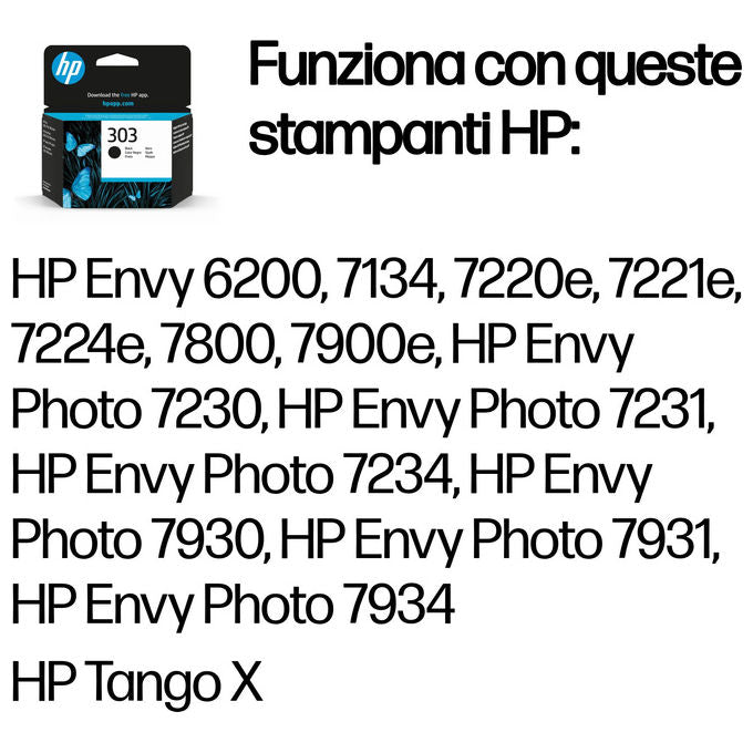 HP T6N02AE Cartuccia di inchiostro nero originale 303 Inchiostro a base di pigmento 200 pagine colore Nero