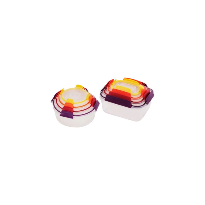 Joseph Joseph 5028420013115 Nest Lock Set di Contenitori Ermetici Rettagolari e Rotondi 8 Pezzi BPA Free con Coperchi a Scatto per Microonde e Congelatore colore Multi