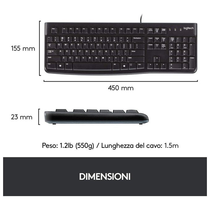 Logitech tastiera retail k120 usb nera