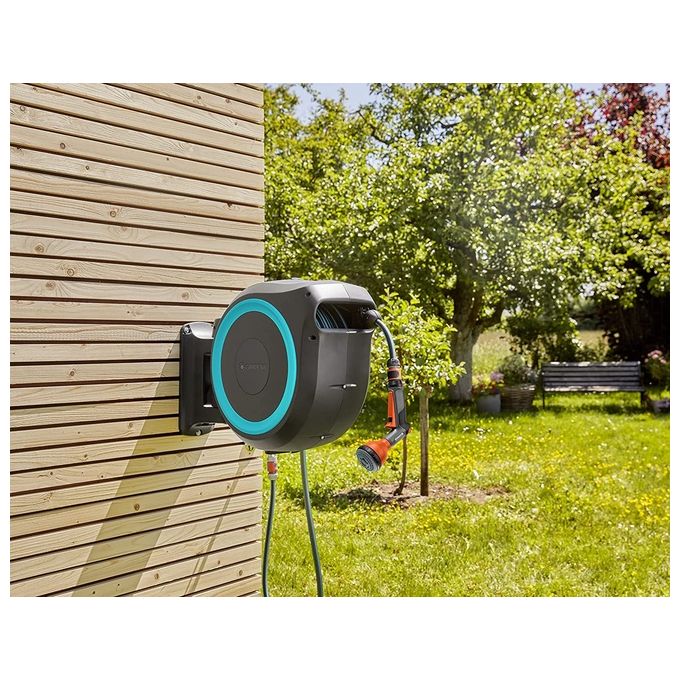 GARDENA 18630-20 RollUp XL Avvolgitubo a Parete 35 m Diametro 13 mm Rotazione 180° con Lancia e Raccordi colore Azzurro
