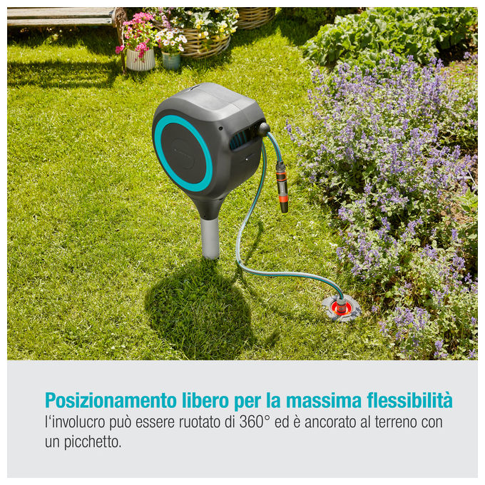 Gardena RollUp S Avvolgitubo da giardino 15 m con picchetto girevole 360° riavvolgimento automatico UV colore Foglia di te'