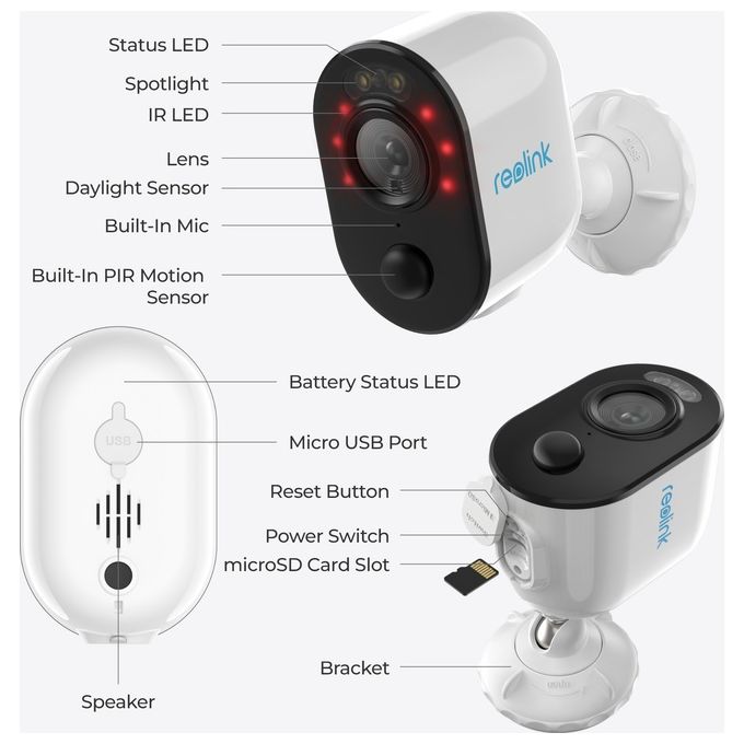 Reolink BWC2K02 Argus B330 Telecamera di sicurezza IP 5 MP Wi-Fi batteria IP65 visione notturna 20 m colore Bianco