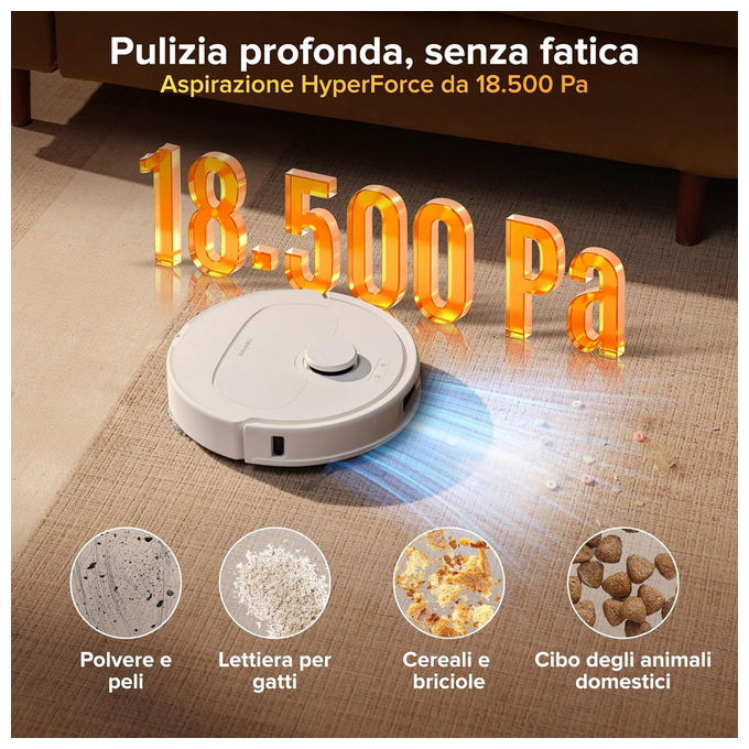 Roborock Qrevo S ProX Robot aspirapolvere e lavapavimenti Navigazione PreciSense LiDAR Potenza di aspirazione 18500 Pa Autonomia 180 min Funzione mop rotanti colore Bianco