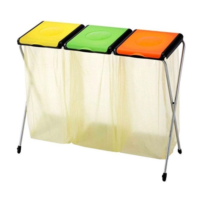 Gimi Nature Light 3 Pattumiera Differenziata Portasacco Pieghevole 3 Posti Struttura Acciaio Coperchio Resina