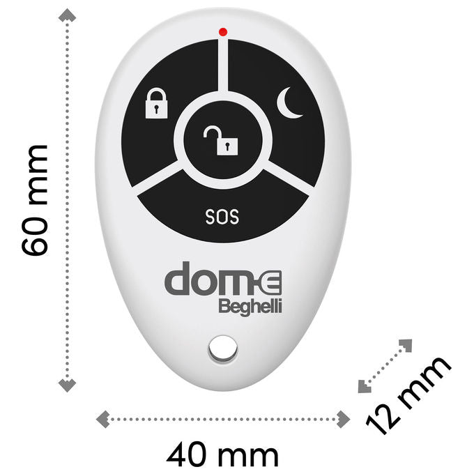 Beghelli 60052 Telecomando per Sistema Allarme Dom-e con Tecnologia LoRa Portata 100 Metri Pulsante SOS Batteria CR2032 Inclusa colore Bianco