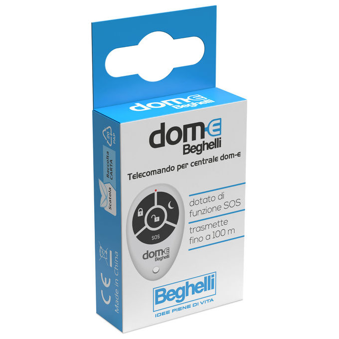 Beghelli 60052 Telecomando per Sistema Allarme Dom-e con Tecnologia LoRa Portata 100 Metri Pulsante SOS Batteria CR2032 Inclusa colore Bianco