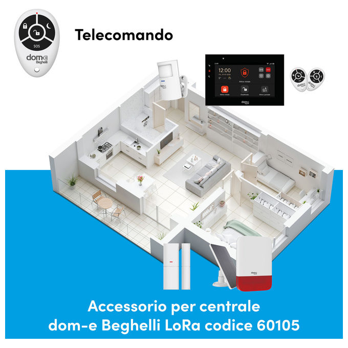Beghelli 60052 Telecomando per Sistema Allarme Dom-e con Tecnologia LoRa Portata 100 Metri Pulsante SOS Batteria CR2032 Inclusa colore Bianco
