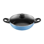 Ballarini Z1025-110 Caprera Tegame con Coperchio in Vetro Diametro 28 cm Rivestimento Ceramico Antiaderente KERAGLOSS Adatto a Tutte le Fonti di Calore incluso Induzione colore Blu