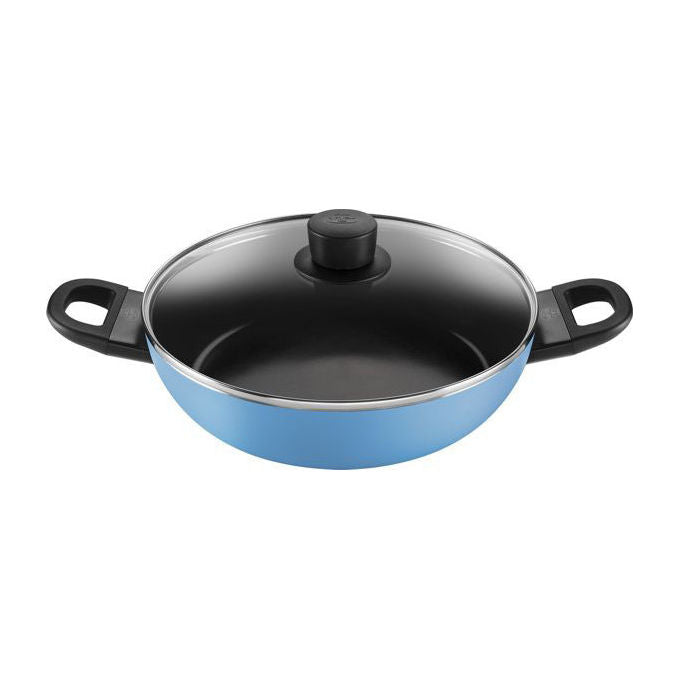 Ballarini Z1025-110 Caprera Tegame con Coperchio in Vetro Diametro 28 cm Rivestimento Ceramico Antiaderente KERAGLOSS Adatto a Tutte le Fonti di Calore incluso Induzione colore Blu