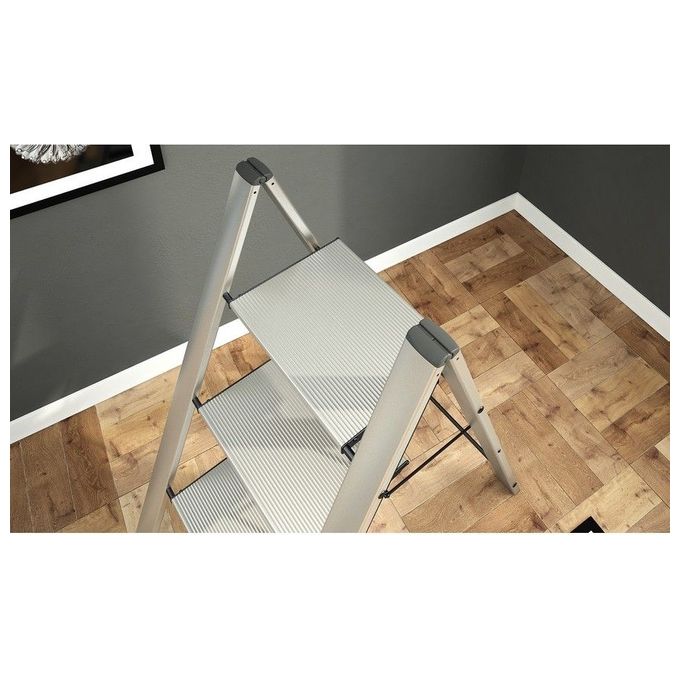 Colombo Sgabello Scala Leonardo 3 Gradini in Alluminio Anodizzato Ultrasottile e Ultrapiatto Silver Portata Max 150kg EN14183 Made in Italy