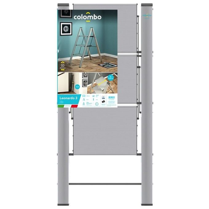 Colombo Sgabello Scala Leonardo 3 Gradini in Alluminio Anodizzato Ultrasottile e Ultrapiatto Silver Portata Max 150kg EN14183 Made in Italy