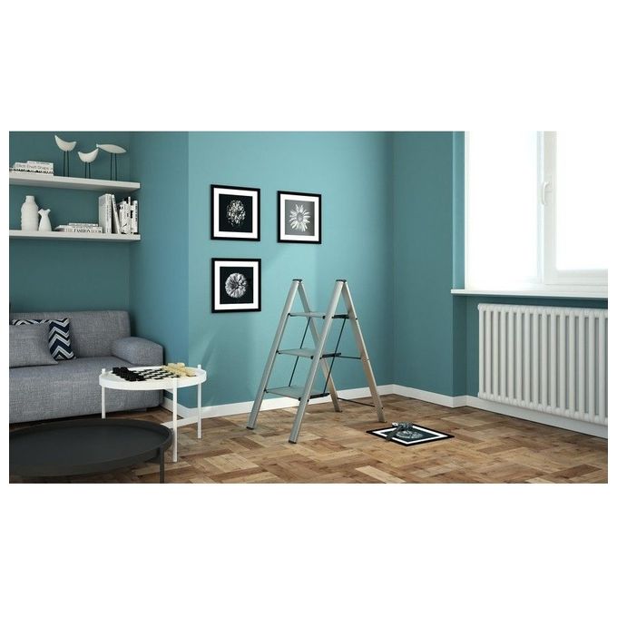 Colombo Sgabello Scala Leonardo 3 Gradini in Alluminio Anodizzato Ultrasottile e Ultrapiatto Silver Portata Max 150kg EN14183 Made in Italy