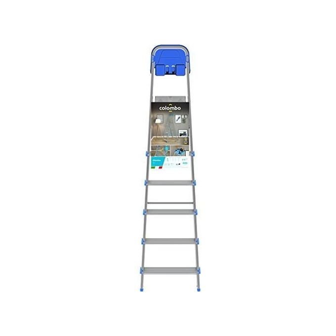 Colombo Scala ATLANTICA 6 gradini in alluminio con gradino extra large piedini antiscivolo e vaschetta portautensili ribaltabile EN131 Made in Italy