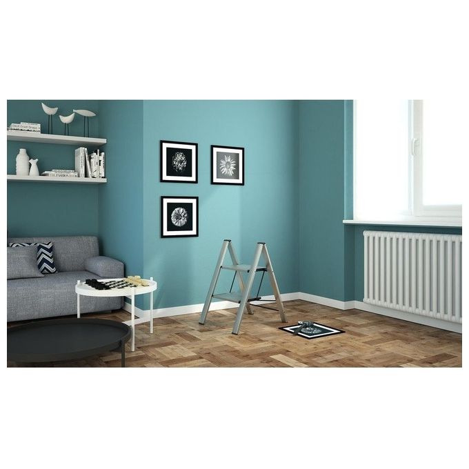Colombo Sgabello Scala LEONARDO 2 gradini in alluminio anodizzato,ultrasottile,ultrapiatto,Silver, portata max 150kg EN14183 Made in Italy