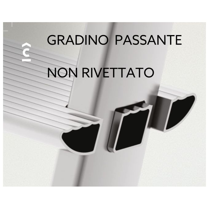 Colombo Scala ATTICA 8 Gradini in Alluminio con Gradini e Piedini Antiscivolo e Vaschetta Portautensili Ribaltabile EN131 Made in Italy