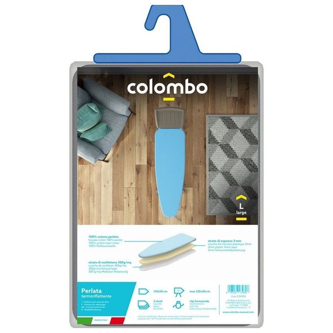 Colombo Foderina da stiro PERLATA AZZURRA 3 strati taglia XL 140x55CM in cotone