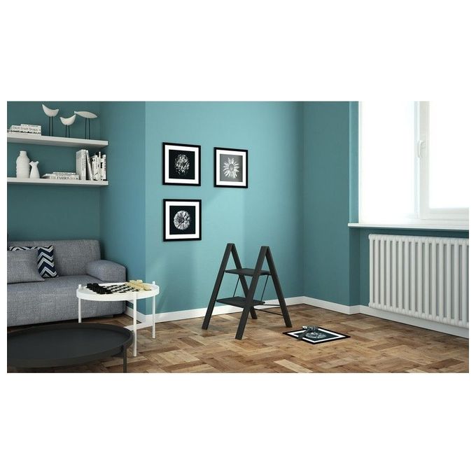 Colombo Sgabello Scala LEONARDO 2 gradini in alluminio anodizzato,ultrasottile,ultrapiatto,nero portata max 150kg EN14183 Made in Italy