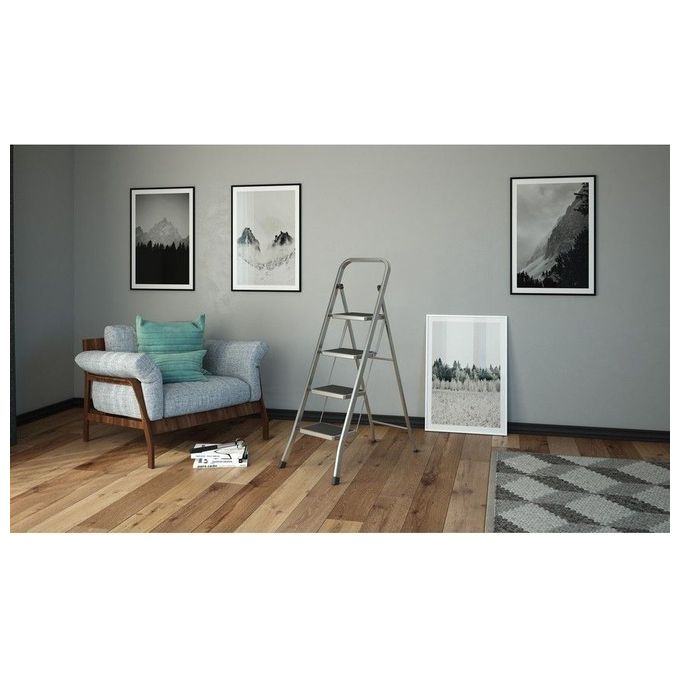 Colombo New Scal G110AT4W Factotum Sgabello Scala Pieghevole 4 Gradini Alluminio Antiscivolo Portata 150 Kg colore Argento