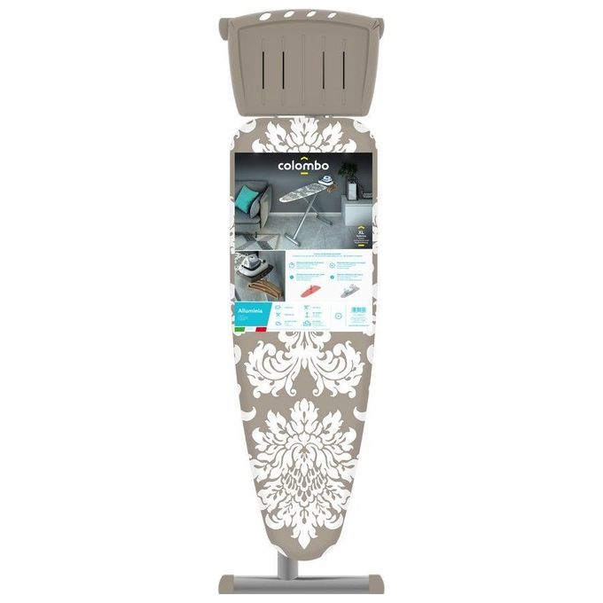 Colombo Asse stiro ALLUMINIA 125x44 totalmente in alluminio regolazione in multiposizione di altezza, poggiaferro portacaldaia in materiale altoresistenziale con piano in alluminio