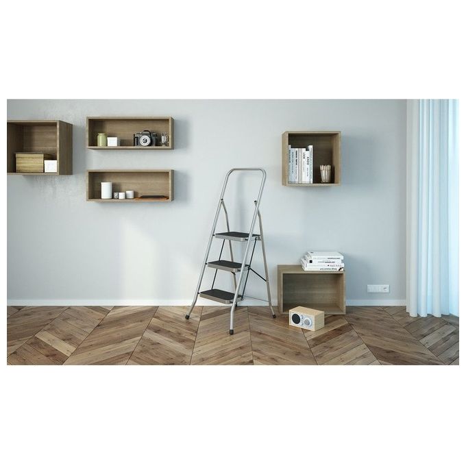 Colombo Sgabello Scala SECURITY 3 gradini in alluminio con manico e blocco di sicurezza gradini con tappetino in gomma antiscivolo portata max 150kg EN 14183 Made in Italy