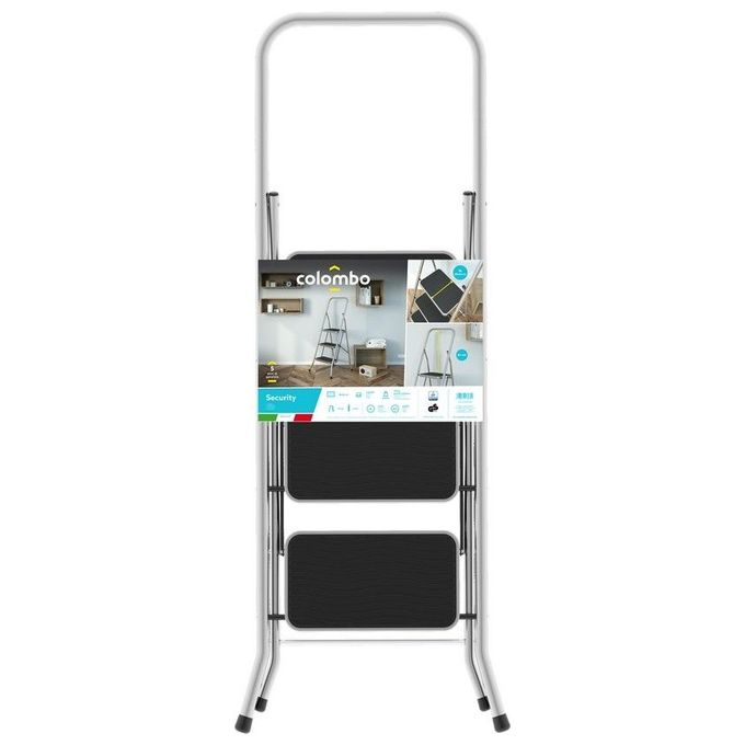 Colombo Sgabello Scala SECURITY 3 gradini in alluminio con manico e blocco di sicurezza gradini con tappetino in gomma antiscivolo portata max 150kg EN 14183 Made in Italy