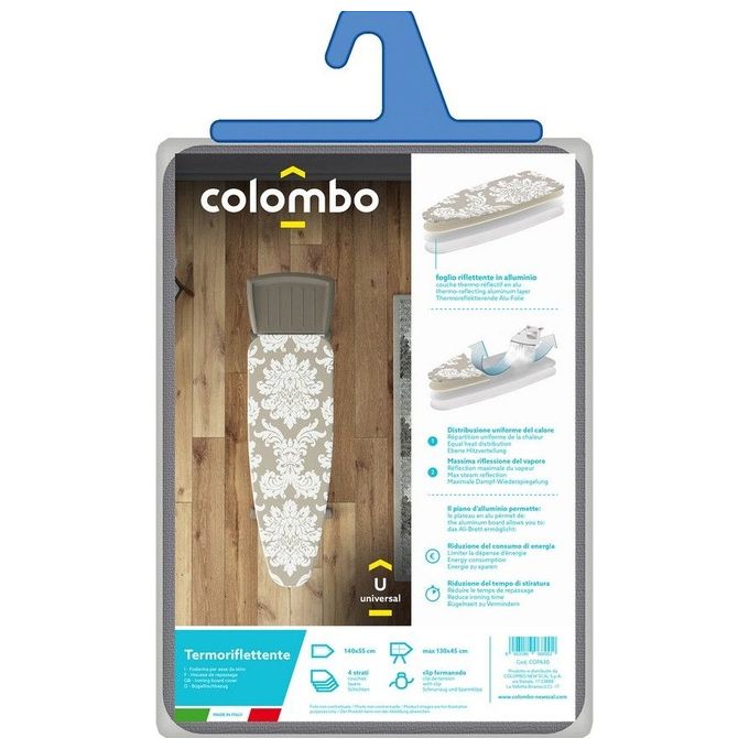 Colombo New Scal COP630 Copriasse da Stiro Termoriflettente Cotone 4 Strati 140x55 cm colore Beige Bianco