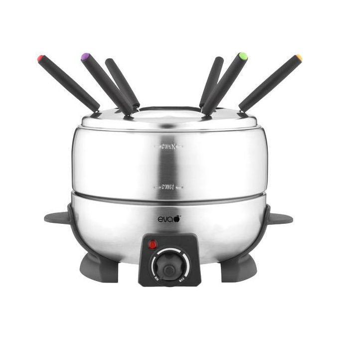 EVA Fonduta Elettrica Inox 9 Pezzi 800W 2,3 L Termostato Regolabile 6 Forchettine colore Argento