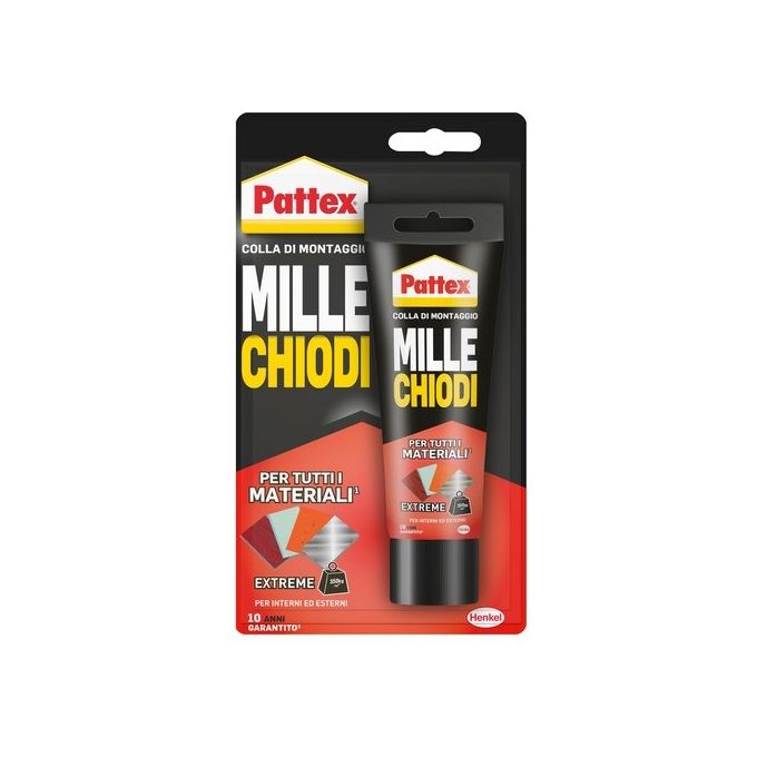 Pattex 2496677 Mille Chiodi Extreme Adesivo di Montaggio Sigillante Universale Interno Esterno Resistente UV Antimuffa 142g colore Bianco
