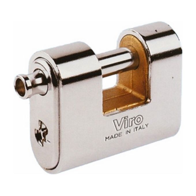 Viro 4117 Panzer Lucchetto Corazzato Antiscasso Ottone Acciaio Cromato Arco 86mm 3 Chiavi
