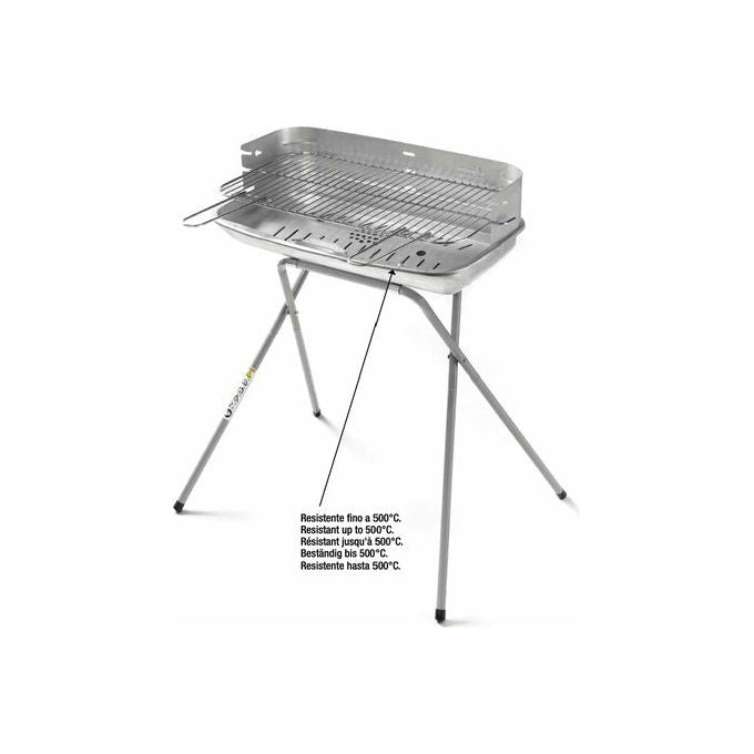 Ompagrill 316014 60 40 Professional Barbecue a Carbone Griglia Regolabile in 3 Posizioni Acciaio Alluminato colore Grigio