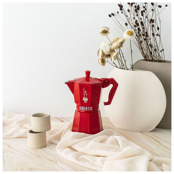 Bialetti 9056 Moka Exclusive Moka 6 tazze in alluminio con guarnizione in silicone colore Rosso