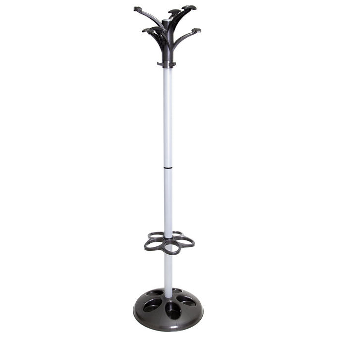 BAMA 10811 Flow Appendiabito da Terra con Portaombrelli 6 Ganci Appendiabiti 3 Ganci Portaborse Base in Plastica Asta in Acciaio Satinato colore Antracite Grigio