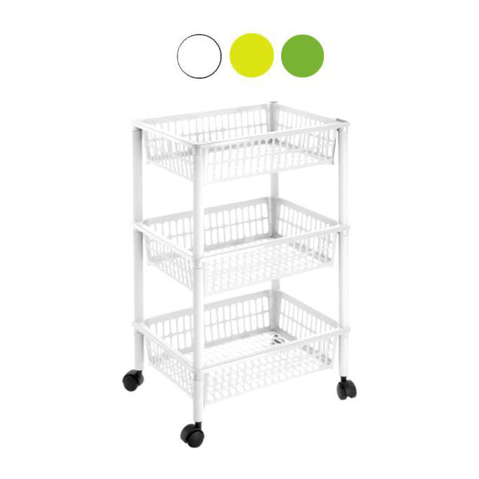 Tontarelli Mito Carrello 3 Cestini Portaoggetti in Polipropilene Ruote Piroettanti 40x29x62 cm colore Bianco