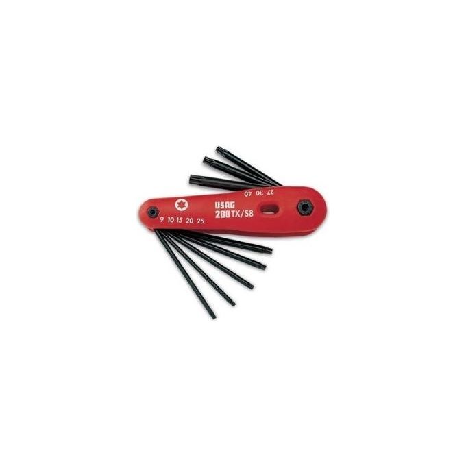 USAG U02800194 280 TX-S8 Serie di 8 Chiavi Maschio Torx T9-T40 con Supporto Tascabile in Acciaio colore Nero