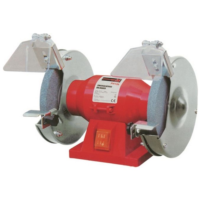 Power Hit M-PH150 Smerigliatrice da banco combinata 150W con 2 mole da 150 mm 2950 rpm cuffie protettive in acciaio supporti regolabili colore Nero