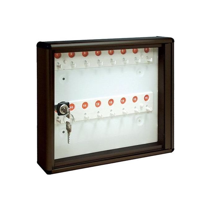 Alubox 47218 Bacheca Portachiavi 16 Ganci Numerati con Serratura Cilindro di Sicurezza Alluminio Verniciato e Sportello in Plexiglass colore Antracite