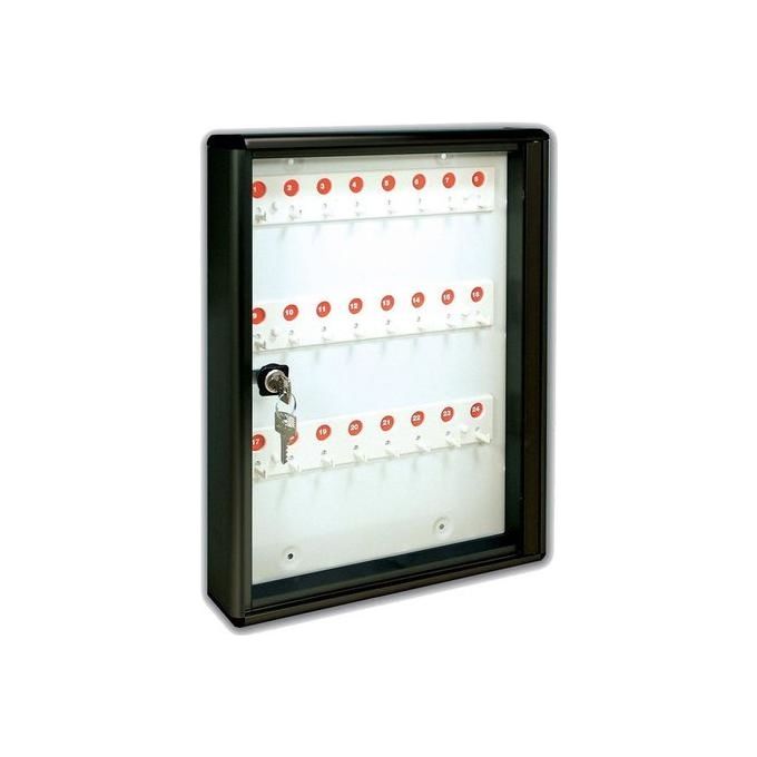 Alubox 47220 Bacheca Portachiavi 24 Ganci Numerati Serratura di Sicurezza con 2 Chiavi Materiale in Alluminio e Lamiera Zincata Sportello in Plexiglass colore Grigio Ghisa