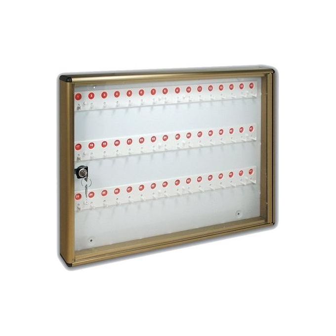 ALUBOX 47221 Bacheca Portachiavi da Parete in Alluminio con 48 Ganci Numerati Serratura a Cilindro con Doppia Chiave Vetro Protettivo in Plexiglass colore Bronzo