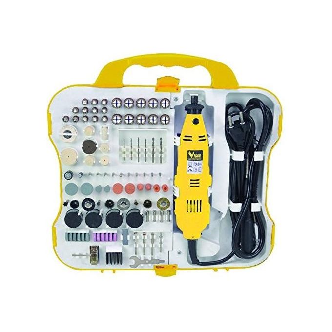 Vigor 9070320 VUM-165 Multiutensile 130 W 8000-33000 giri-min con Kit 165 Accessori inclusi Albero Flessibile in Valigetta colore Nero