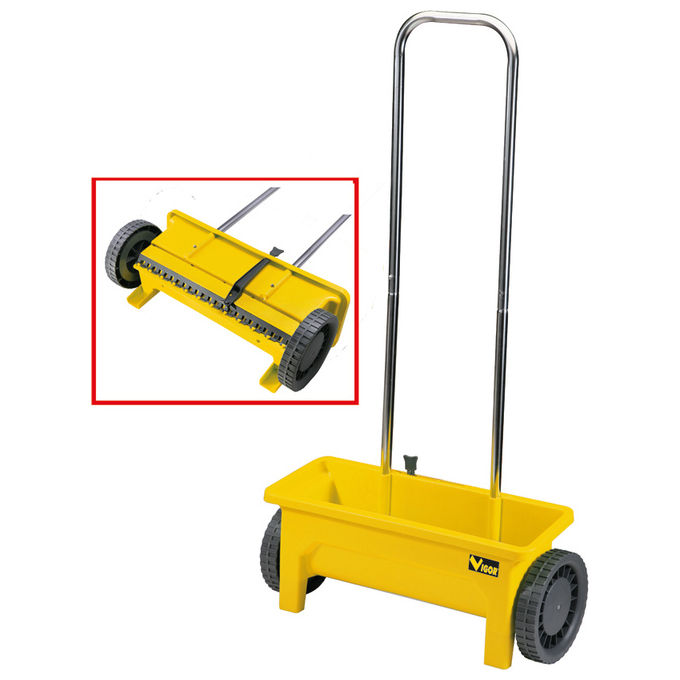 Vigor 6210610 V-CS-12 Carriola Spandisale o Sementi Capacita' 12 Litri Struttura in Alluminio Vasca in Polipropilene Sistema di Spanditura Regolabile Ruote in Plastica colore Nero
