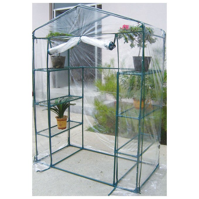 VIGOR 7972715 Serra a Casetta PVC con 8 Piani Struttura Acciaio Verniciato Ripiani PP a Rete Diametro Tubi 16 mm Copertura PVC 0,07 mm Chiusura Cerniera 143x73x195 cm colore Nero