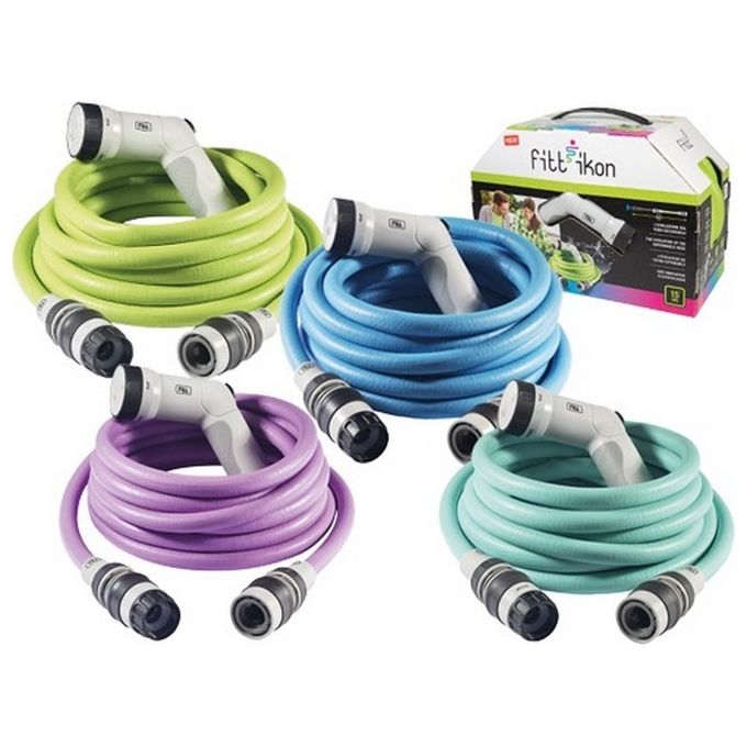 FITT 740060292059048 IKON Tubo per Irrigazione Estensibile 20 m Diametro 9 mm con Pistola Multigetto e Sistema Aquastop colore Lime