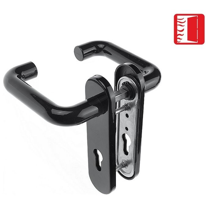 CORBIN PAN210004 Coppia Maniglie per Serratura Tagliafuoco in Acciaio Rivestito Plastica Nera con Foro Quadro 9 mm colore Nero