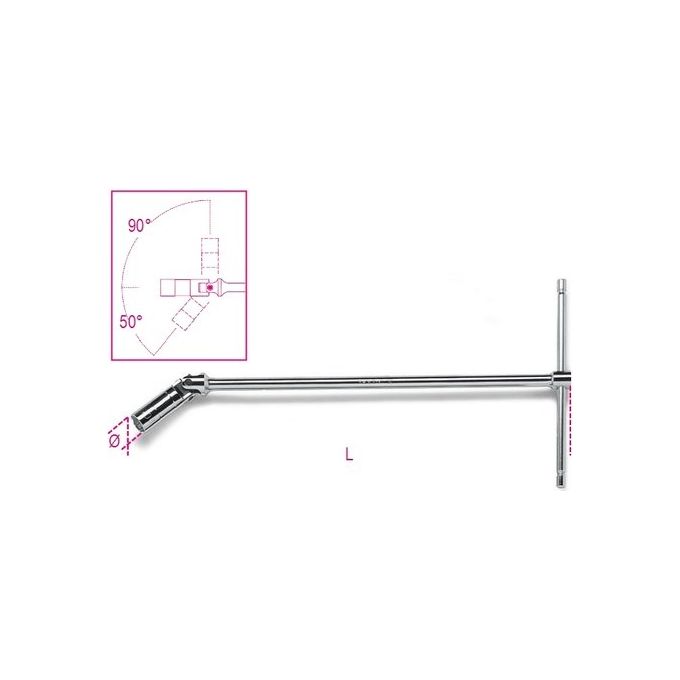 BETA Chiave a t con Bussola Snodata tipo Normale, per Candele Dâ€accensione Acciaio Cromato - ISO 11168 - 959mm 20,8